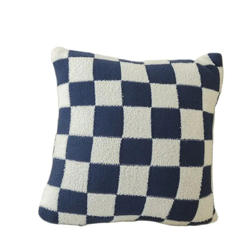 Axyaa Checkered Flocking Cushion Cover for Home Decoration
