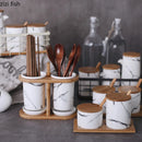 Axya Marbled Ceramic Seasoning Pot Set - Salt, Pepper, Chili, Oyster Sauce Bottle