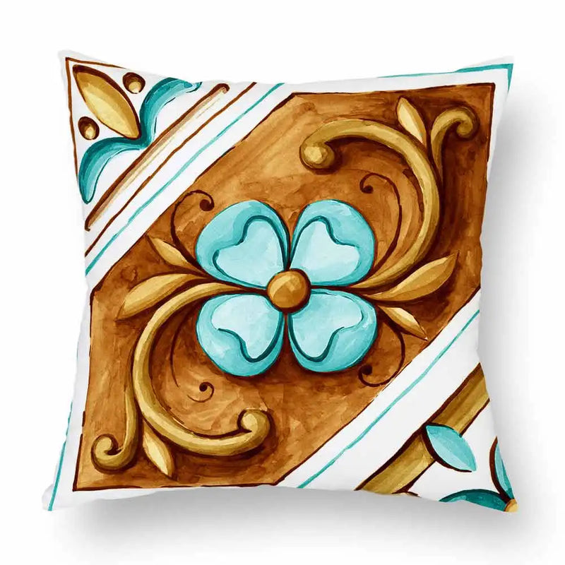 Axyaa Watercolor Geometric Flowers Polyester Cushion Cover Sofa Throw Pillow Cover