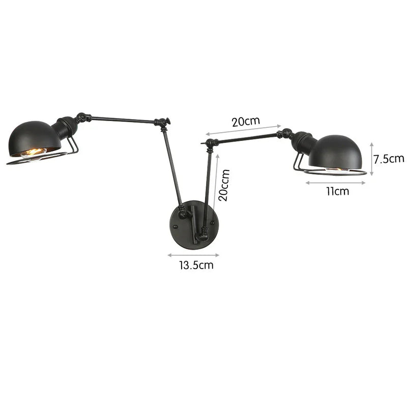 Axyaa Loft Adjustable Wall Lamp: Retro Reading Lamp, Long Arm, Iron, Bedside, Black