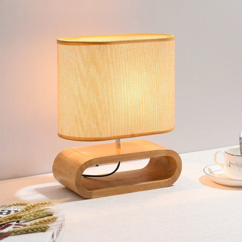 Axya Nordic Wood Table Lamp with Cloth Lampshade for Living Room and Bedroom