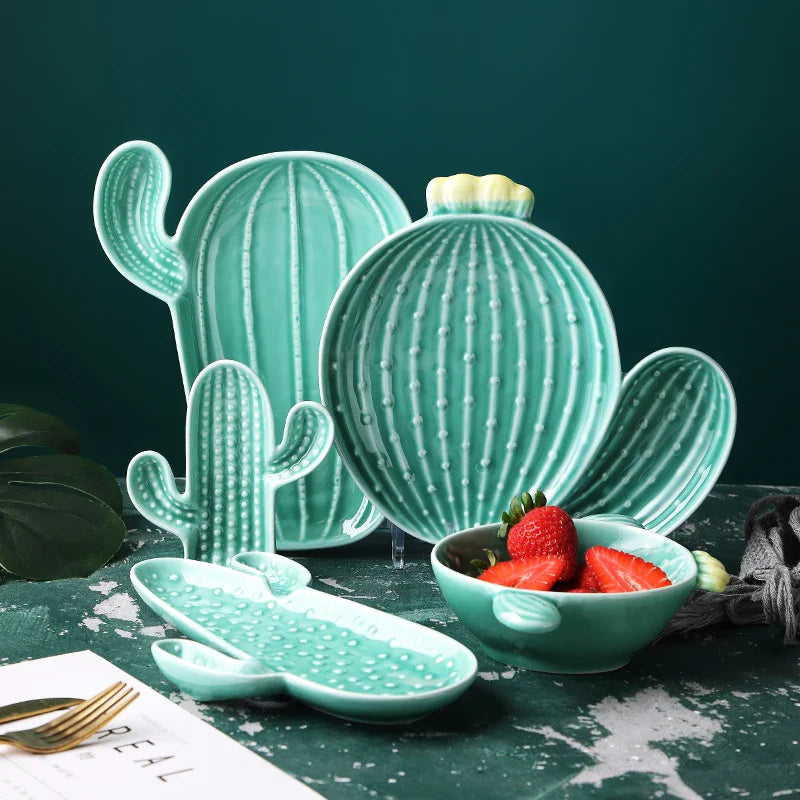 Axya Ceramic Cactus Seasoning Dishes, Creative Tableware Set, Snack Bowl, Fruit Plate