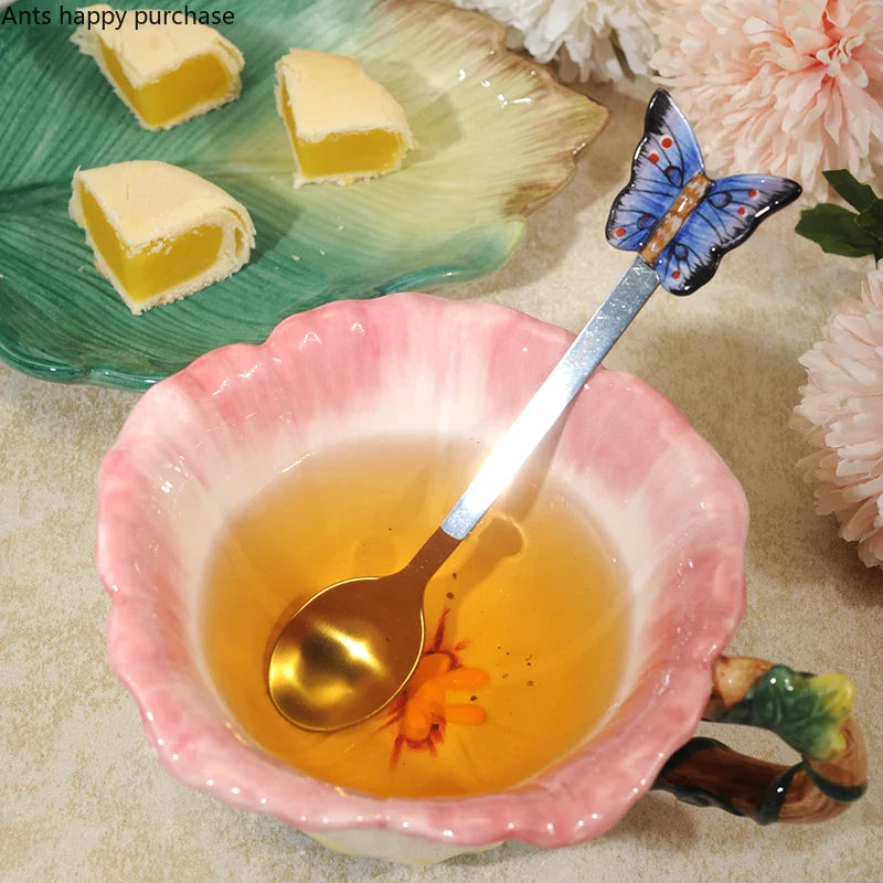 Axya Floral Ceramic Cup Set with Saucer Spoon, Stylish Gift for Tea and Coffee Lovers.