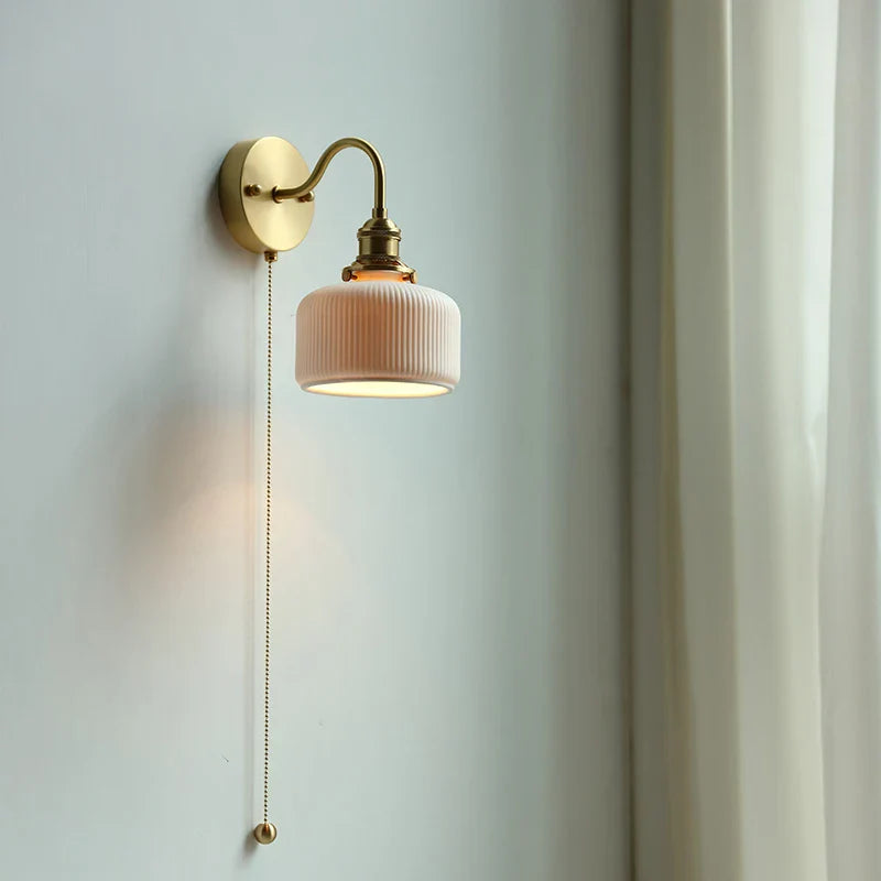 Axyaa Ceramic Modern Wall Lamp with Pull Switch and LED Light