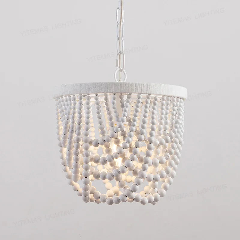 Axyaa Wooden Beads Chandelier White Mini Pendant Light for Bedroom & Kitchen