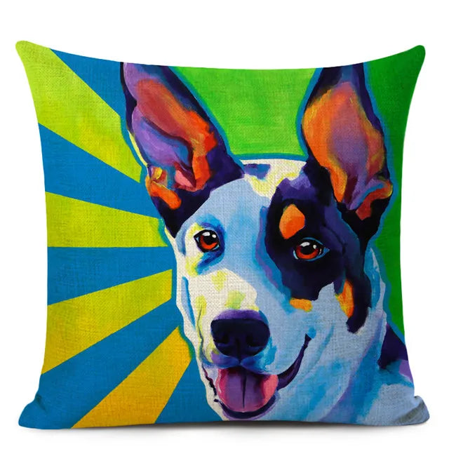 Colourful Bull Terrier & Dachshund 3D Cushion Cover for Home Sofa by Axyaa