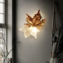 Axyaa Luxury Copper Maple Leaf Crystal Glass Wall Lamp for Home Deco