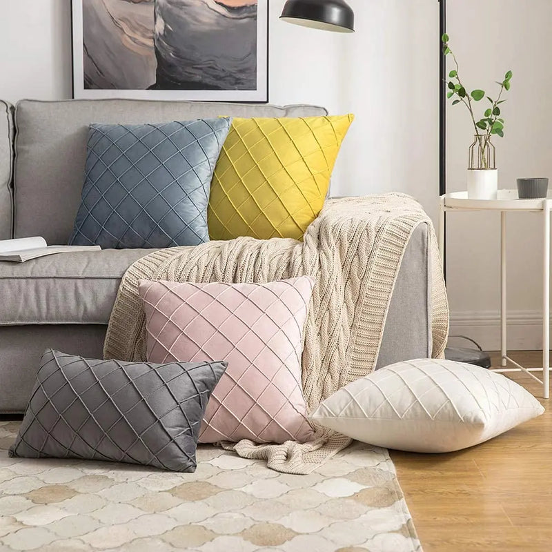 Velvet Geometric Cushion Cover by Axyaa - 45x45cm Pillowcase for Home Decor
