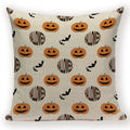 Happy Halloween Pumpkin Print Linen Throw Pillow Cover by Axyaa