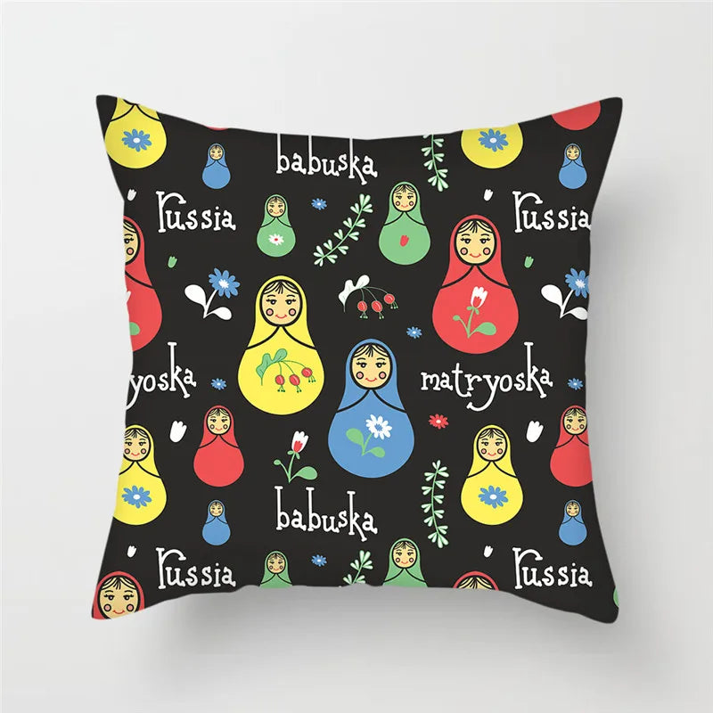 Axyaa Cartoon Doll Pattern Polyester Cushion Cover for Home Decor