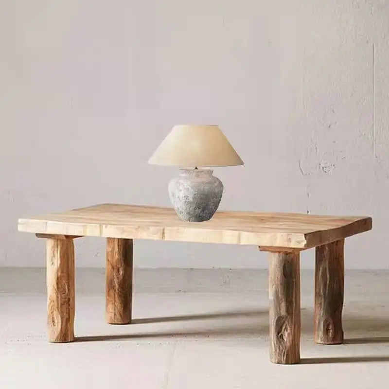 Axyaa Retro Ceramic Table Lamp with Handmade Linen Shade
