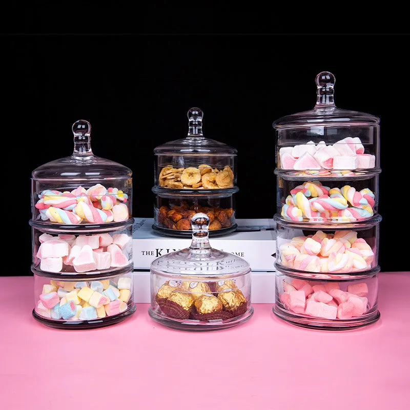 Axya Transparent Glass Candy Jar with Lid - Multi-layer Desktop Storage Solution