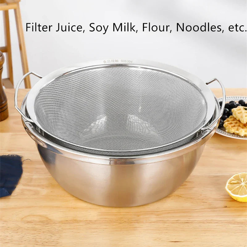 Axyaa Stainless Steel Flour Sieve Double Handle Food Filter Strainer Skimmer