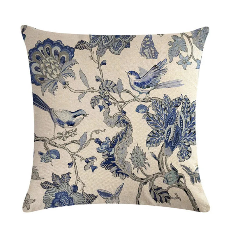 Axyaa Bird Print Cotton Linen Cushion Cover 45X45cm