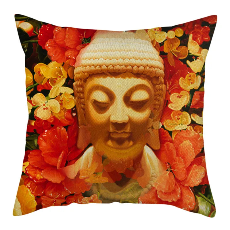 Buddha Pattern Throw Pillow Cover by Axyaa for Home, Car, Sofa Décor