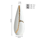 Axyaa White Ceramic Vase with Golden Branches - Modern Home Decor & Wedding Flower Arrangement