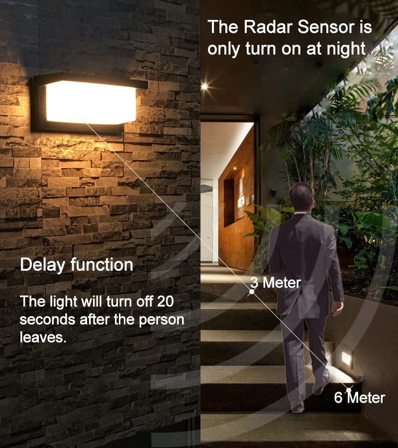 Axyaa 18W LED Outdoor Wall Sconce with Radar Motion Sensor IP66 Waterproof