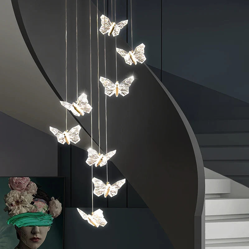 Axyaa Butterfly Ladder Pendant Chandelier - Loft Decor Interior Lighting Stair Lamp