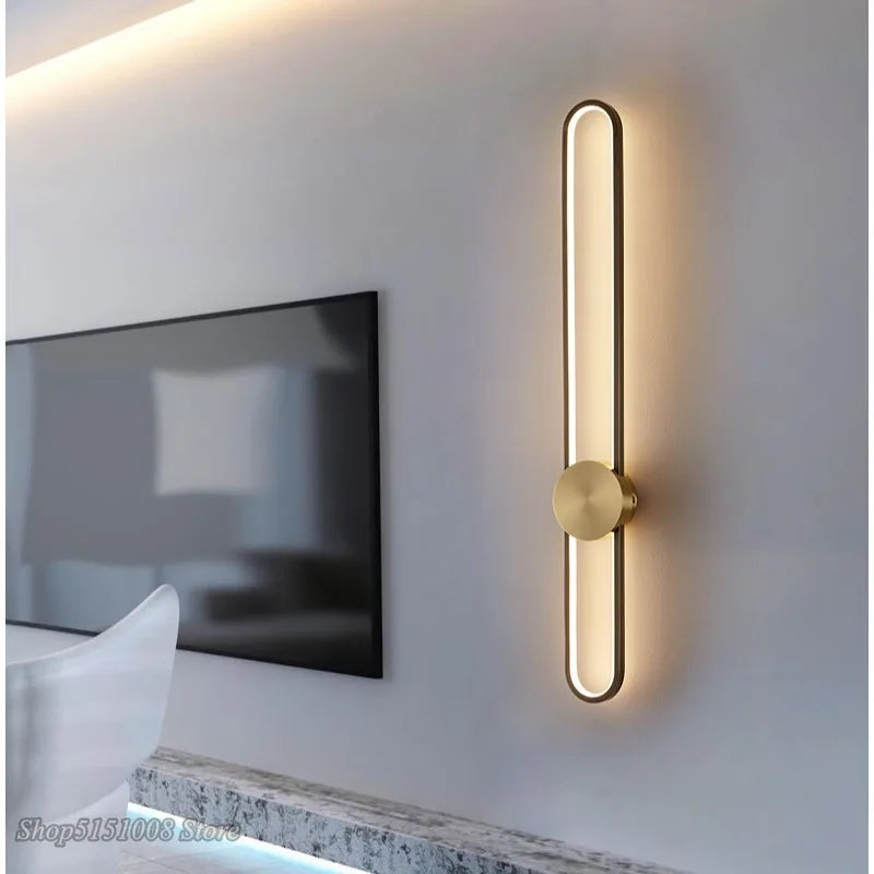 Axyaa Oval Wall Lamp: Modern Minimalist Golden Black for Living Room Staircase & Bedside Decor