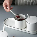 Axya Ceramic Seasoning Jar Set with Lid and Spoon - Kitchen Spice Pot Container