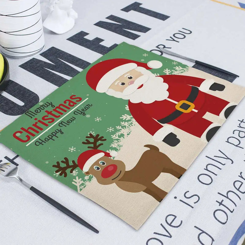 Axyaa Christmas Retro Fabric Napkins Set - Festive Table Decor for Home & Restaurant