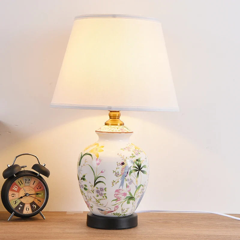 Axyaa Chinese Ceramic Bird & Flower Table Lamp