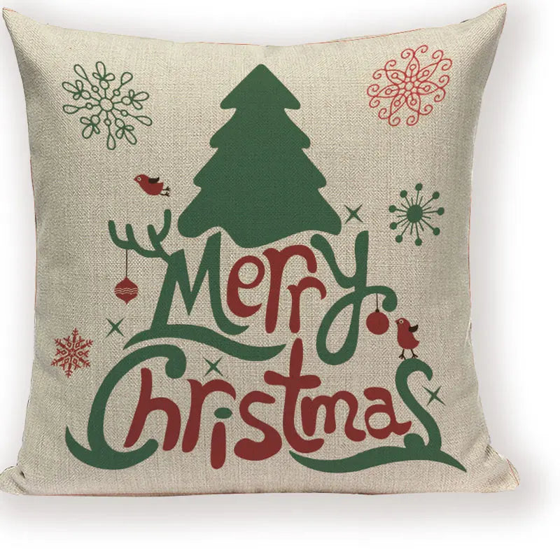 Axyaa Festive Santa Claus Christmas Tree Linen Throw Pillow Case