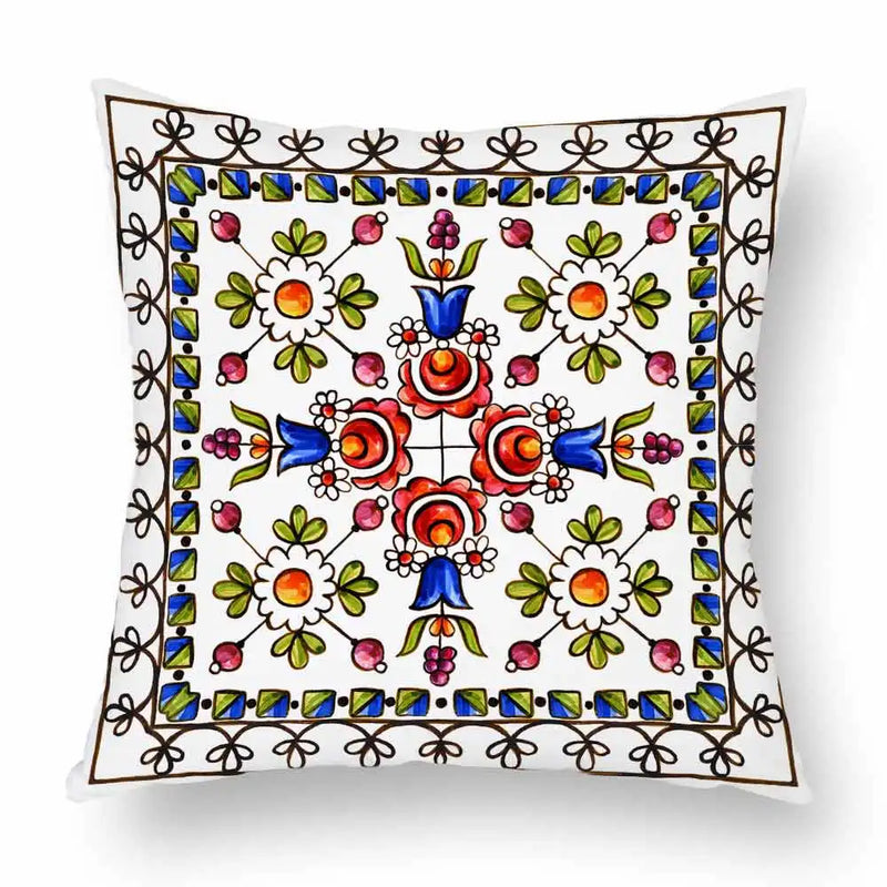Axyaa Watercolor Geometric Flowers Polyester Cushion Cover Sofa Throw Pillow Cover
