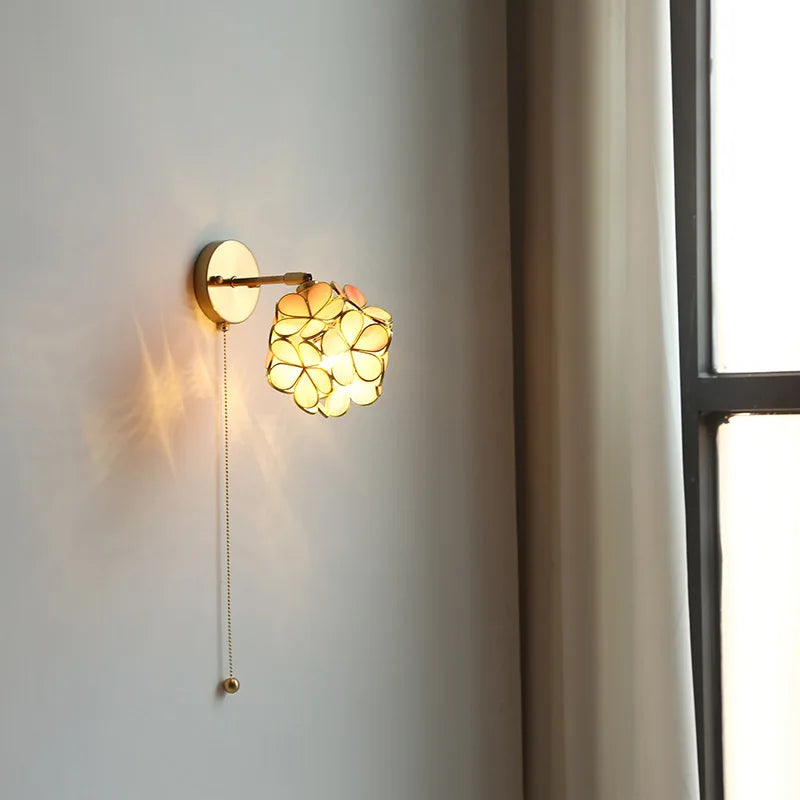 Axyaa Pink Petal LED Wall Sconce with Pull Chain Switch - Modern Nordic Wall Lamp