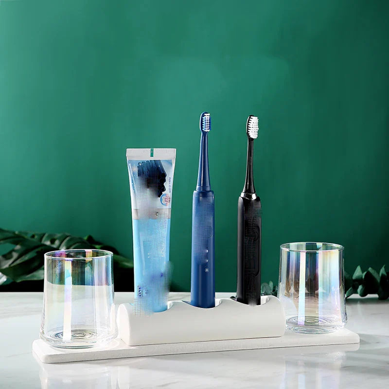 Axya Dental Organizer Set: Toothbrush Holder, Toothpaste Holder, Mouthwash Cup, Coaster