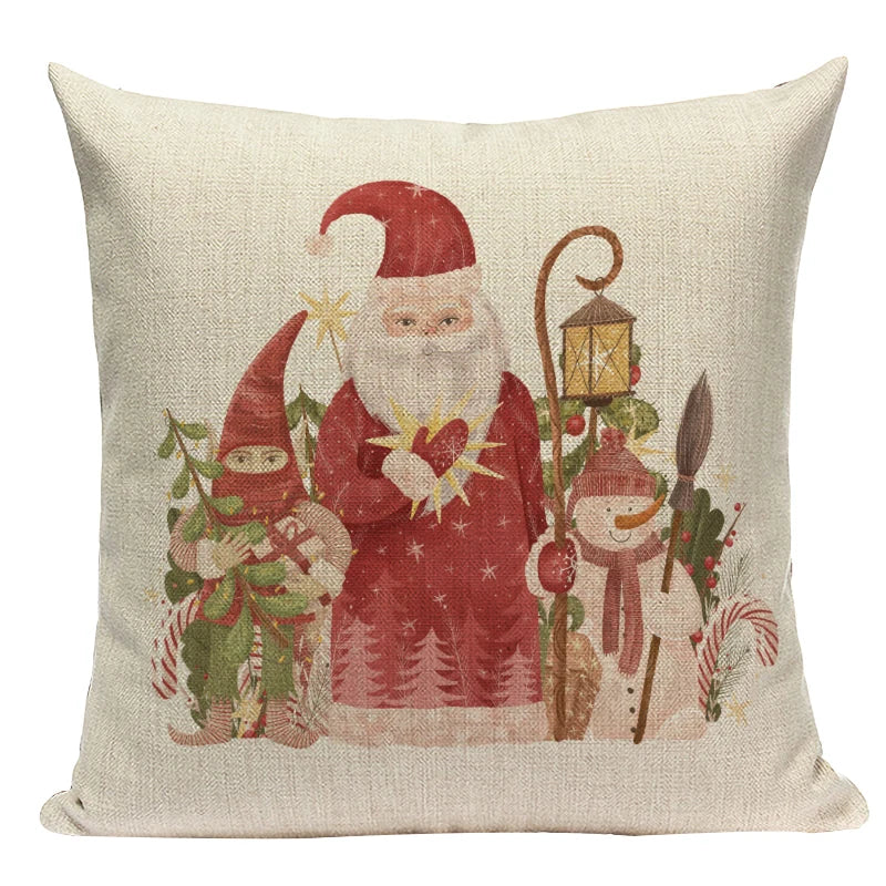 Axyaa Christmas Deer Snowman Cartoon Cushion Cover - Festive Decor Pillowcase