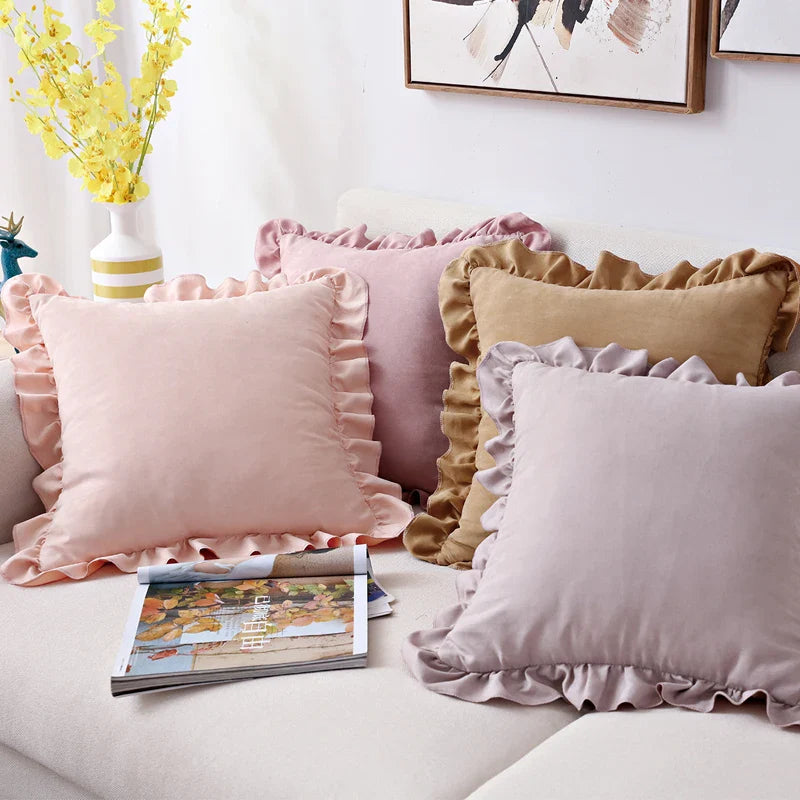 Axyaa Soft Faux Suede Ruffle Cushion Cover for Home Decor