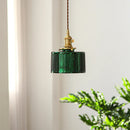 Axyaa Green Glass LED Pendant Lights, Nordic Vintage Hanging Lamp for Bedroom Living Room