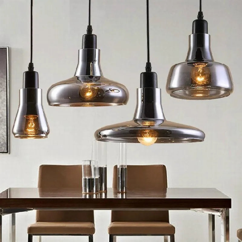 Axyaa Smoke Glass Pendant Light for Dining Bedroom Mall Kitchen Island Industrial Decor