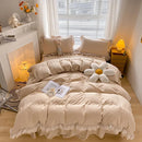 Axyaa Pink Lace Ruffle Bedding Set - Kids Duvet Cover, Bed Skirt, Sheet & Pillowcase