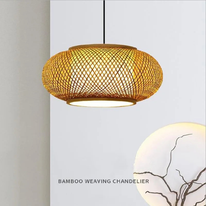 Axyaa Woven Vine Pendant Light: Simple E27 Bamboo Lamp for Home and Hospitality