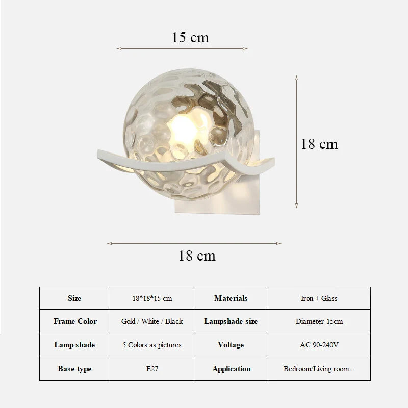 Axyaa Modern Moon Wall Lamp Glass Shade Bedroom Sconce LED Night Lights Fixtures