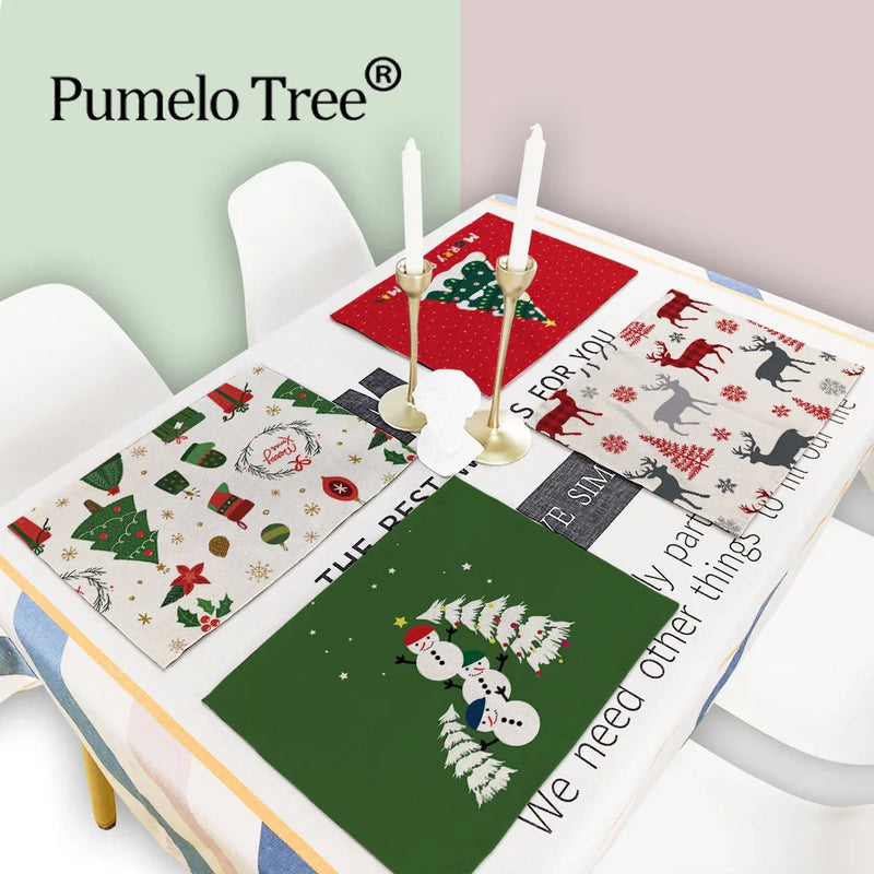 Axyaa Christmas Table Set: Placemats, Napkins, Coasters, Kitchen Cloth.
