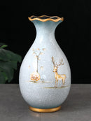 Axyaa Ceramic Vase with 3D Dried Flowers Arrangement - Home Decor Living Room Ornaments