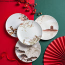 Axya Ceramic Plate: Chinese Style Floral Bird Design, Round Dinner Dish, Decorative Tableware