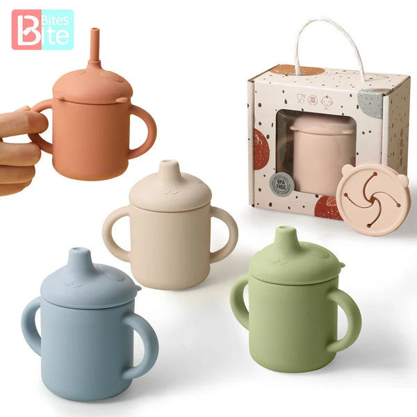 Axya Baby Straw Cup Set - Cartoon Panda Design, Silicone, Dual-use Feeding & Snack Container