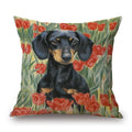 Axyaa Dachshund Dog Print Cotton Linen Pillow Covers 45X45cm