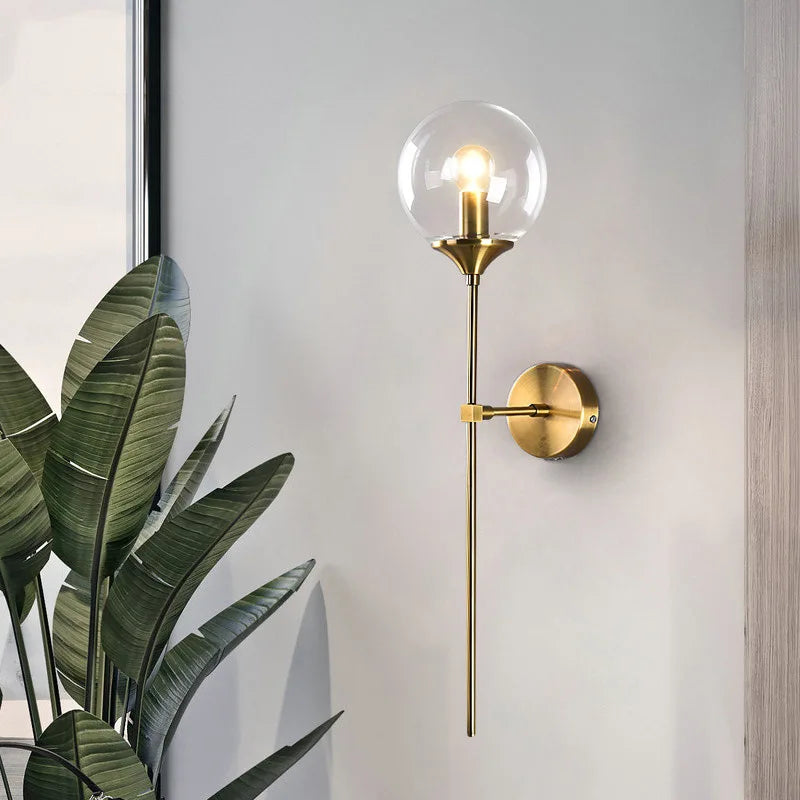 Golden Round Glass Ball Wall Lamp by Axyaa: Nordic Design LED Wall Lights