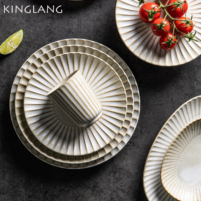 Axya Japanese Style Ceramic Dinnerware Set for Home and Canteen, Handmade Tableware Set