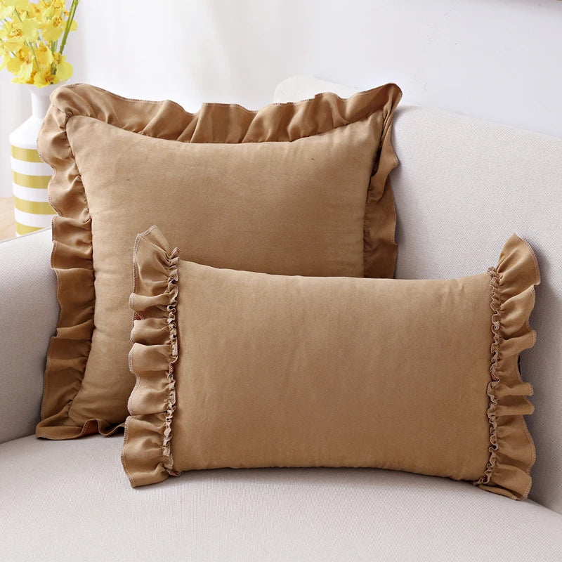Axyaa Soft Faux Suede Ruffle Cushion Cover for Home Decor