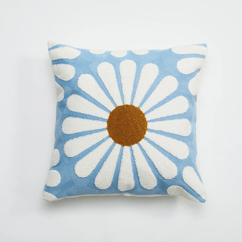 Chic Daisy Dandelion Embroidery Cushion Cover by Axyaa