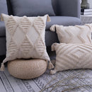 Axyaa Beige Tufted Tassel Pillow Cover 18x18" 12x20" for Couch Bed Living Room