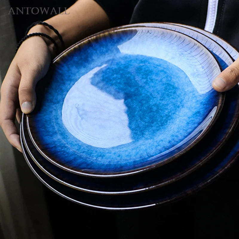 Axya Blue Western Plate: Japanese Round Dish for Commercial Use (Wholesale)