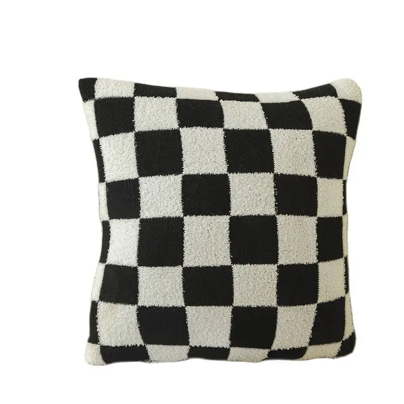 Axyaa Checkered Flocking Cushion Cover for Home Decoration