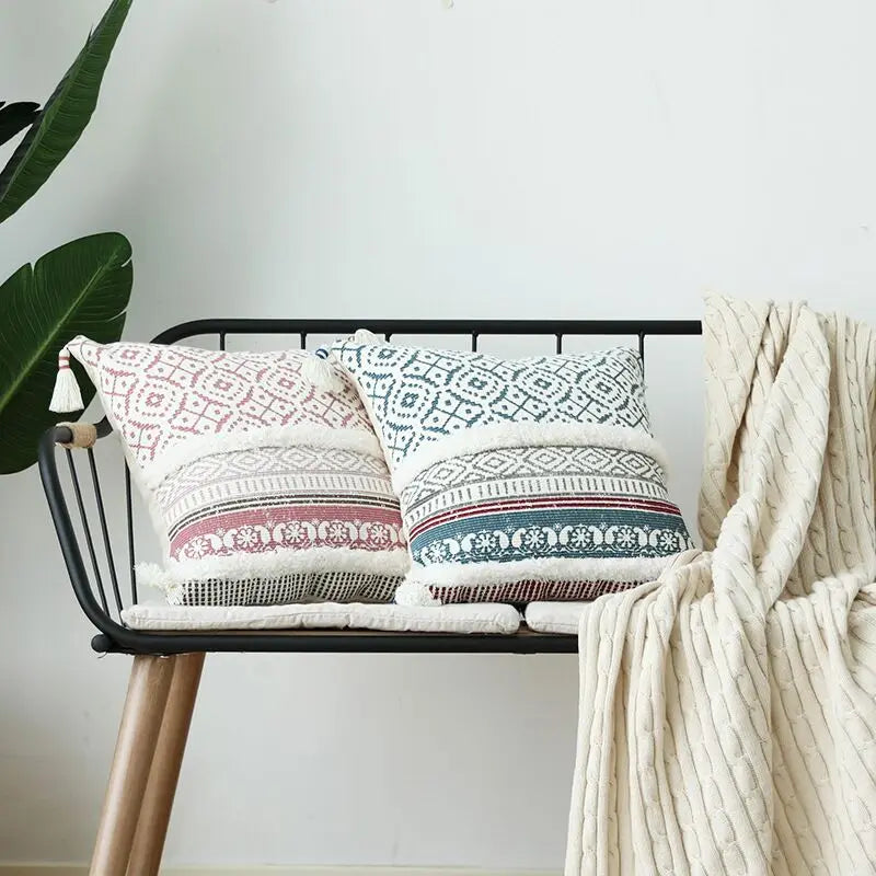 Moroccan Style Tassel Cushion Cover 45x45cm for Home Decor Sofa Bed - Axyaa